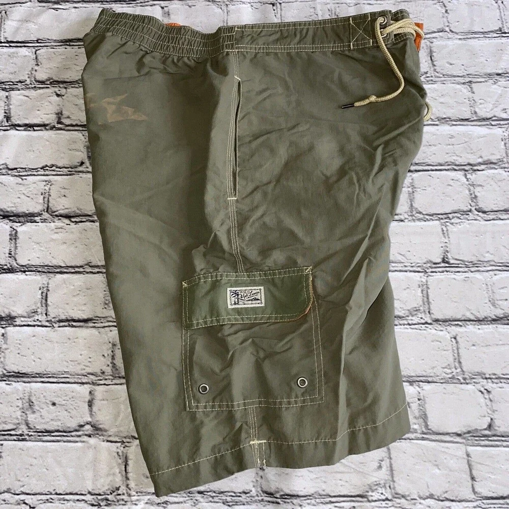 Polo Ralph Lauren Swim Trunks Green Nylon Drawstring Mens Size Large